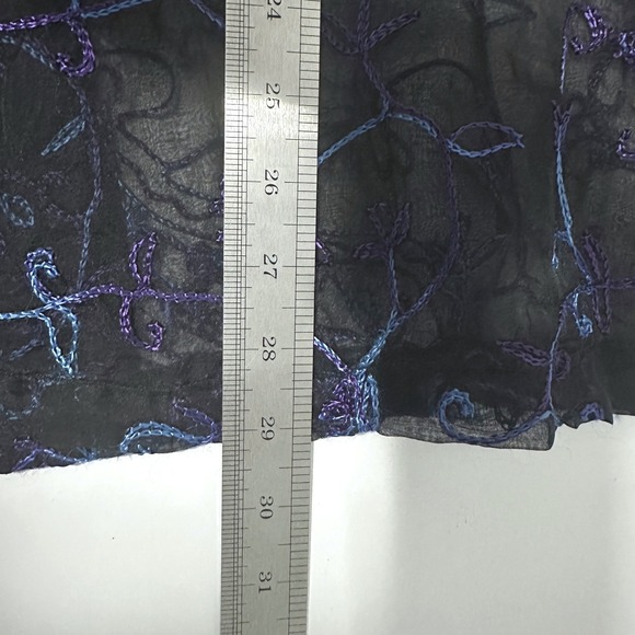 Maggie Barnes Whimsy 100% Silk Embroidered Sheer Shirt Black Paisley Plus 2X Vtg - Picture 8 of 8